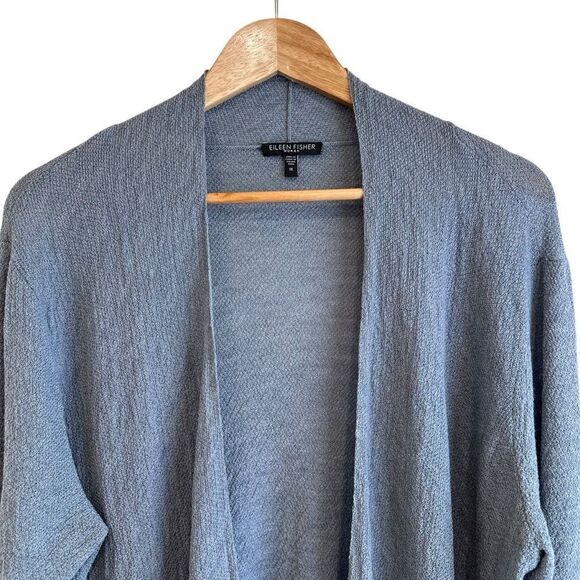 Eileen Fisher Woman Blue, Grey Lightweight Wool Open Waterfall Cardigan Size 1X - Picture 3 of 7